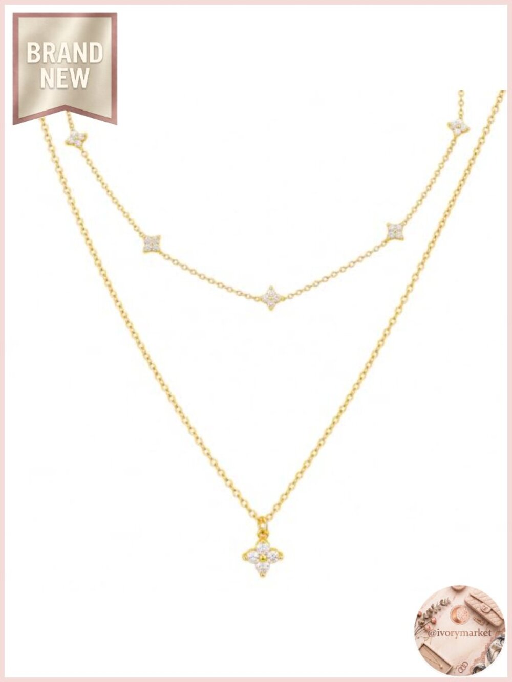 14K Gold Plated Layered Necklace Set Clover Initial Letter Stackable